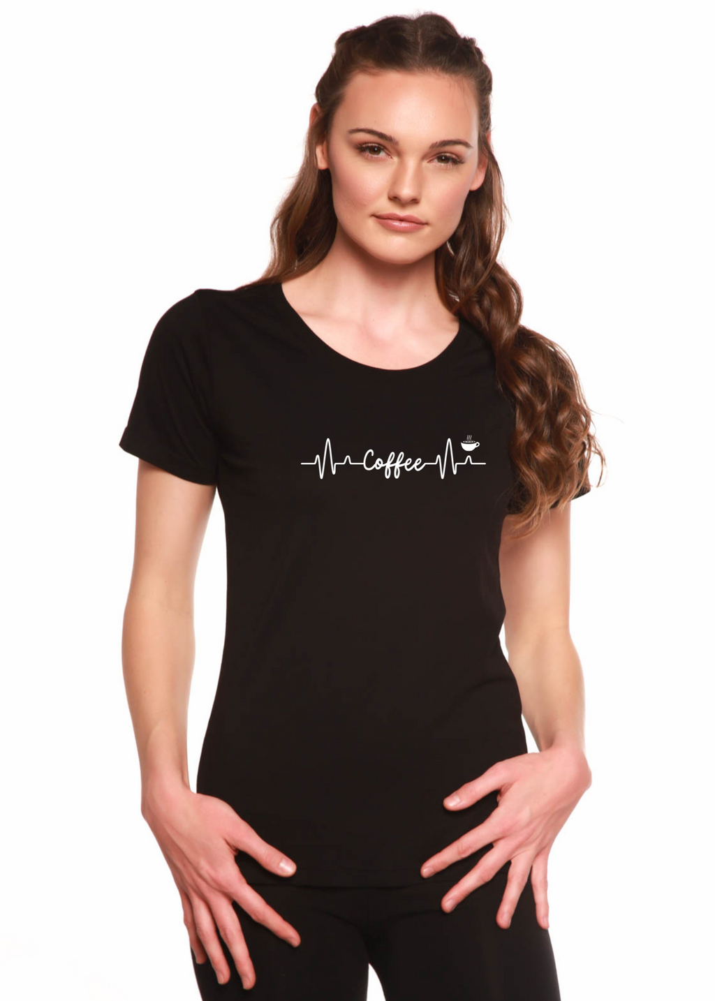 Heartbeat Coffee Printed Women's Bamboo/Cotton Short Sleeve Scoop Neck T-Shirt